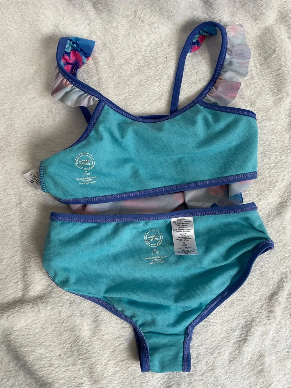 wonder nation Blue Floral Ruffle Two-Piece Bikini
